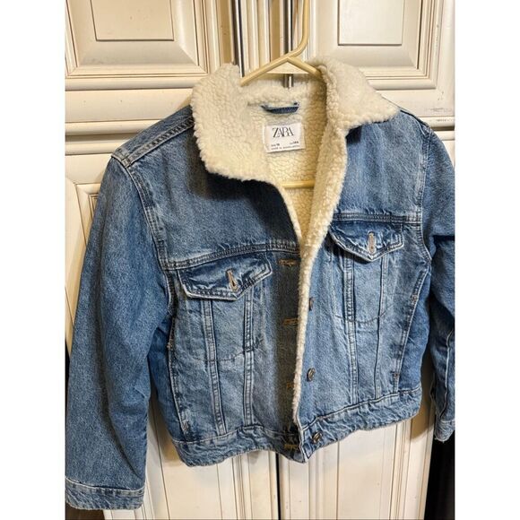 Zara Kids Button Front Sherpa Lined Denim Jacket Blue Size 10 - Picture 10 of 10